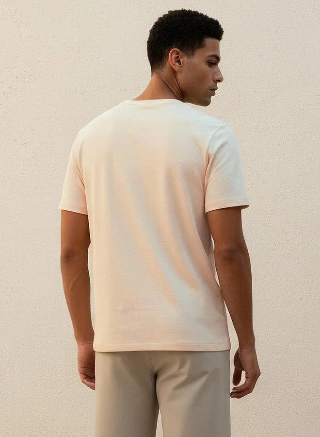 Iconic  Iconic Men Slim Fit Crew Neck Short Sleeves Popcorn Textured T-shirt for Men | Best Price UAE